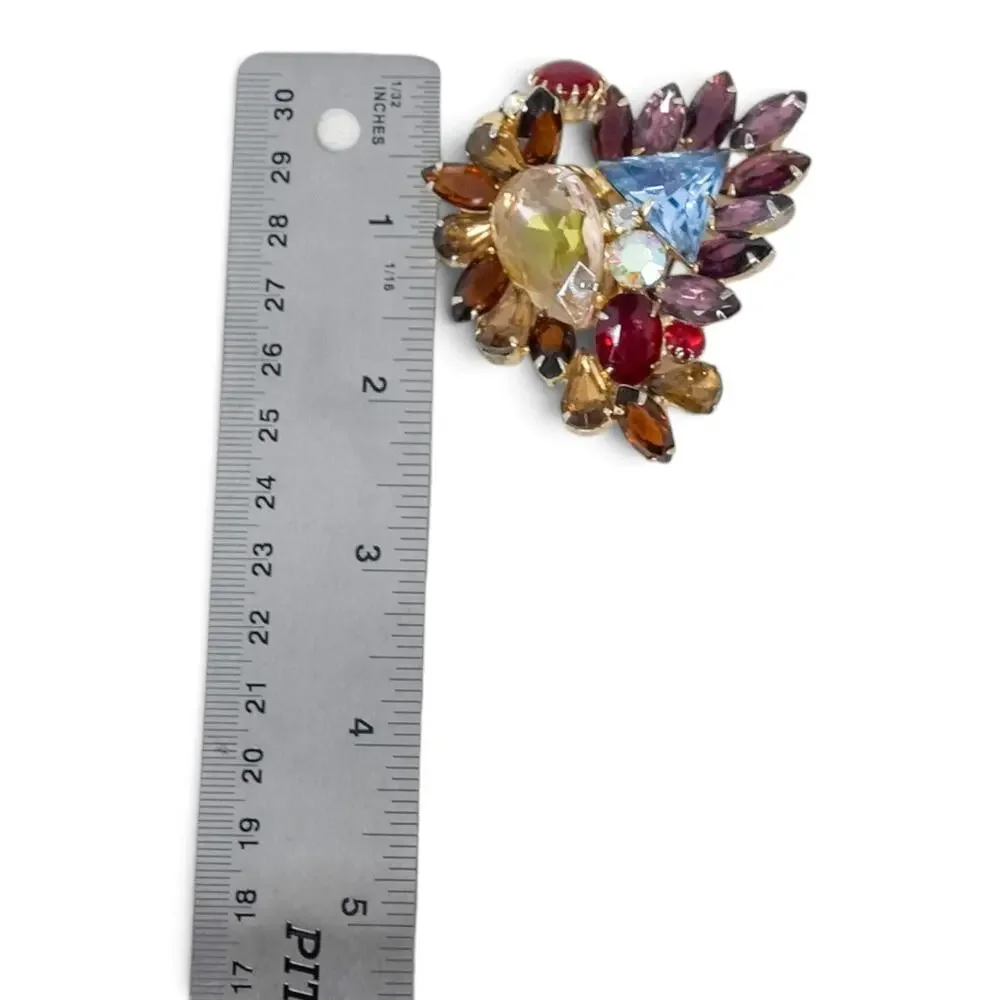 Vintage Juliana Fruit Salad Brooch Multicolor Rhinestone Navette Gold Tone